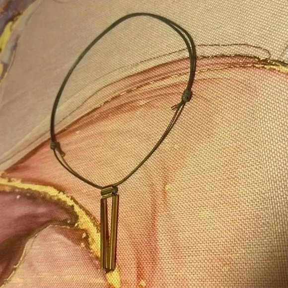 Fashion Necklace Gold with Grey Adjustable String - Picture 4 of 6